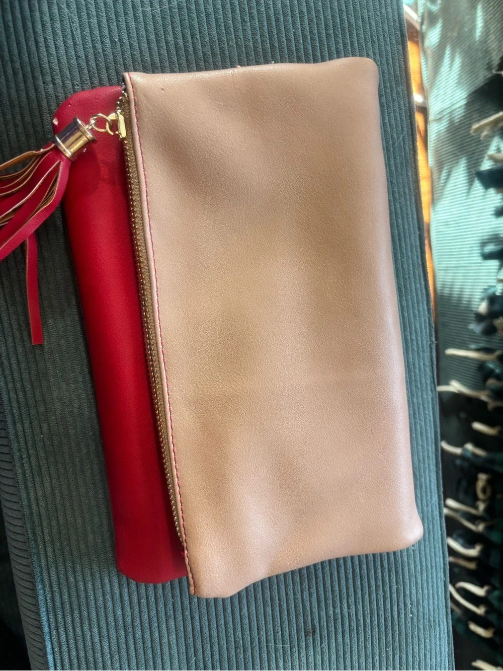 Two-Tone Red & Tan Women's Leather Clutch